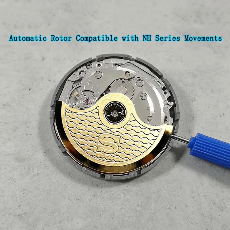 Wave‑Pattern S‑Logo Engraved Automatic Rotor, Compatible with NH34, NH35, NH36, NH38, NH39, 4R, 6R,  Movements, Watch Mod Rotor