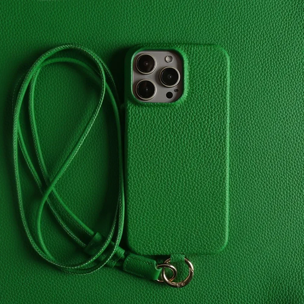 Luxe Koeienhuid Lederen Case Voor iPhone 16 Pro Max 15Pro 11 13 12pro 14Pro 14 Band Crossbody Lanyard telefoon Cover Coque