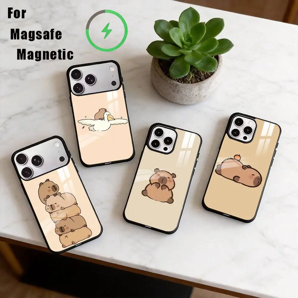 

C-Capybara Phone Case For iPhone17,16,15,14,13,12,11 Plus,Pro Magnetic For Magsafe Wireless Charging