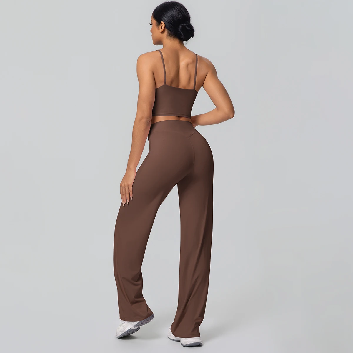 Frauen Schnell Trocknend Gym Sport Fitness Kleidung Yoga Set Backless Sexy Strap Bh mit Brust Pad Hohe Taille Breite Bein Hosen Set – Detail 9