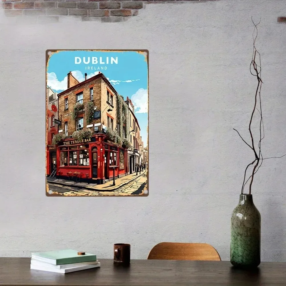 

PubIronProDecor "Dublin Draught Heritage" Distressed Metal Sign – Vintage Irish Art with Guinness Stout & Shamrock Motif