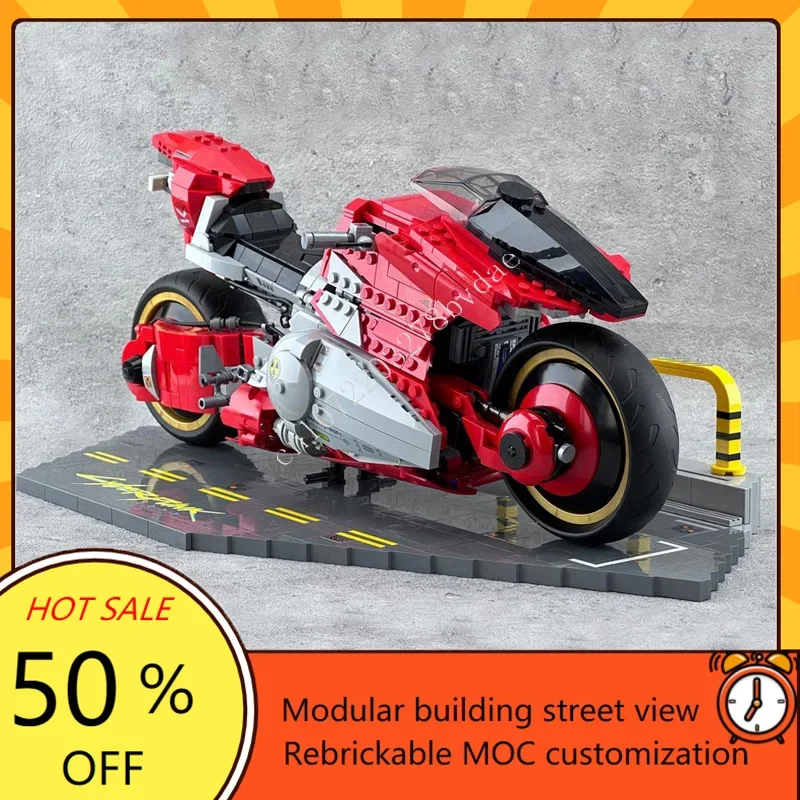 

1082 шт., киберпанк-байки, модульные MOC, креативная модель с видом на улицу, пазлы на заказ, архитектура, сделай сам, образовательная модель, игрушки, подарки