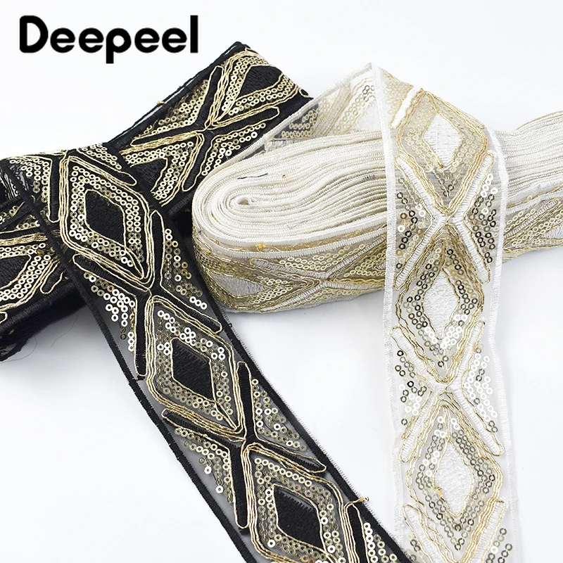 2/5Meters Deepeel 48mm Ethnic Style Lace Fabric Sequin Ribbon Mesh Webbing Clothes Wedding Dress DIY Sewing Supplies Accessory