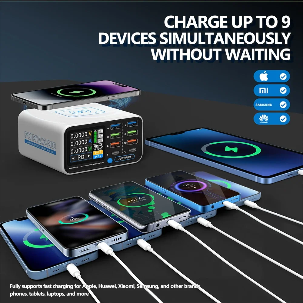 FORWARD FW-P01 65W Smart Multi-Port Fast Charger with Wireless Charging for Mobile Tablets Laptops Repair Fast Charger Tool image 6