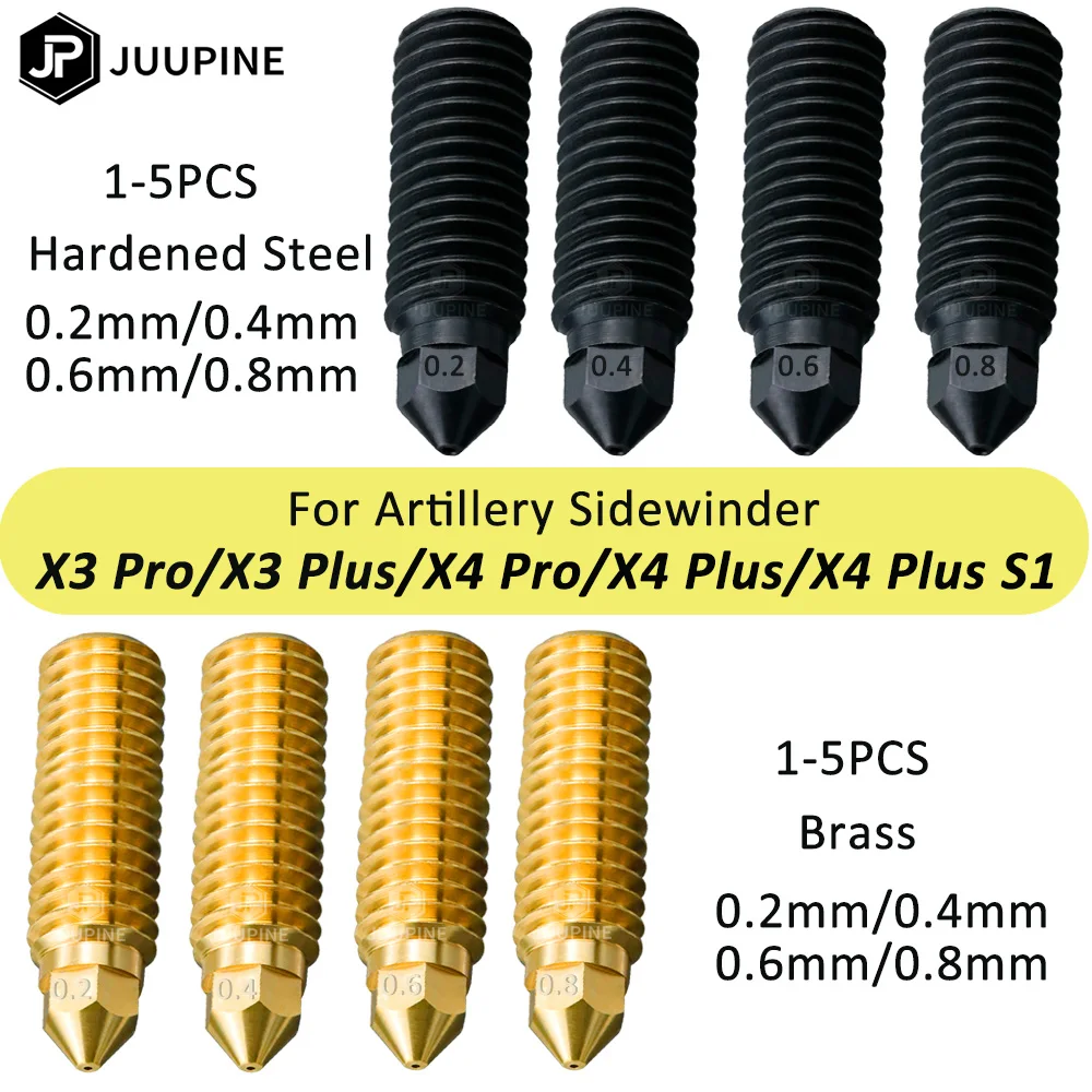 For Artillery Sidewinder X4 Nozle Brass Harden Steel X3 X4 Plus Nozzle 0.4 0.2 0.6 0.8 for Artillery Sidewinder X4 Accesorios