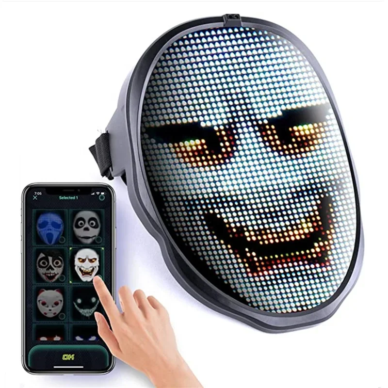 

Custom Halloween Mask, Funny Wave Induction Face Transforming Led Mask, Halloween Mask Scary with APP DIY Programmable