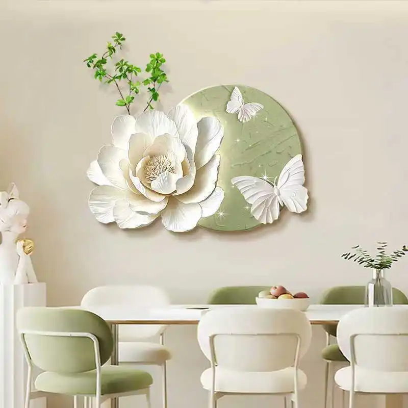 DSA cream wind green plants living room decorative painting simple flower high-end dining room background  painting  painting