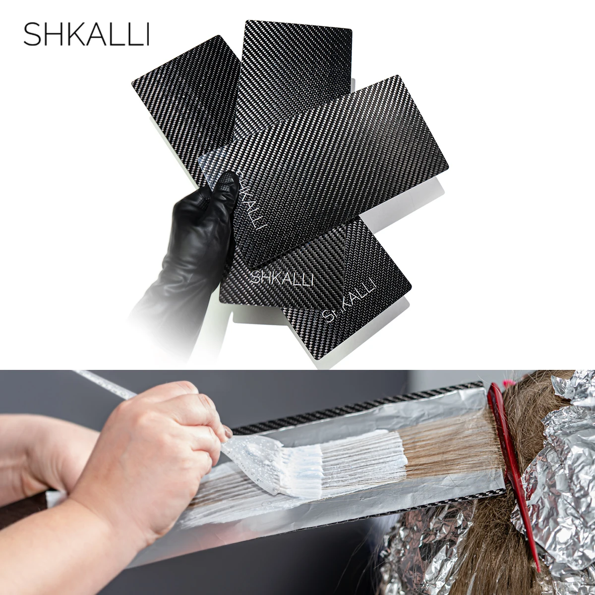 SHKALLI Professional Carbon Fiber Balayage Board Set,Lightweight Hairdressing Tin Foil Colouring Boards. (Glossy Black Set)