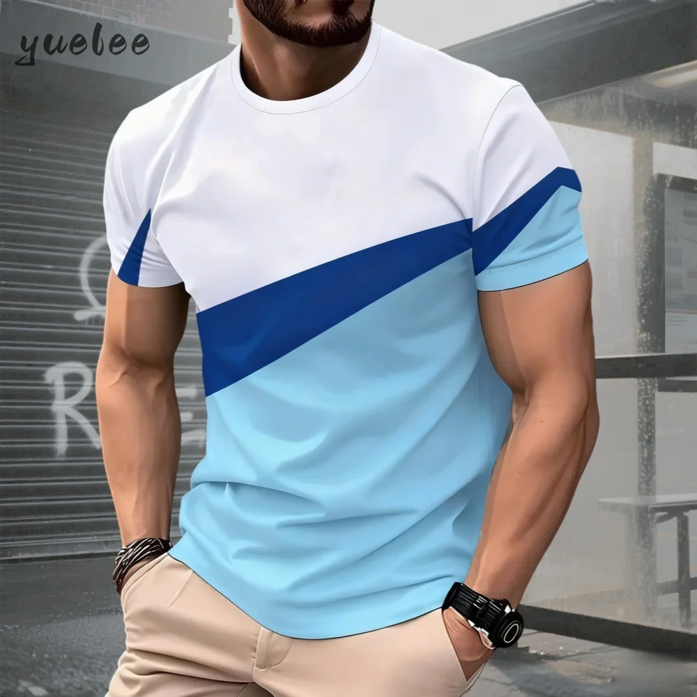 

Летняя мужская футболка, классическая мужская модная 3D футболка, уличная мужская футболка с короткими рукавами и 3D полосатым принтом, 2025 г., мужская одежда большого размера