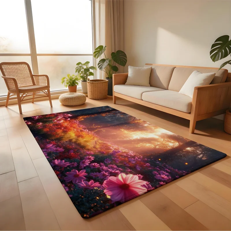 Door Mat Flannel Sponge Autumn Forest Flower Path Landscape For Entryway Home Floor