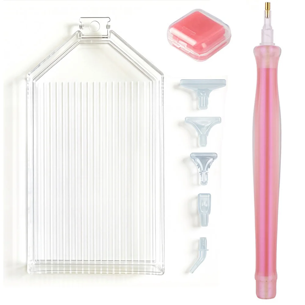 Diamond Painting Accessories Pen Tray Set Nail Art Rhinestones Pickers, Dotting Pens Tools with Storage Tray Glue Clay Wax