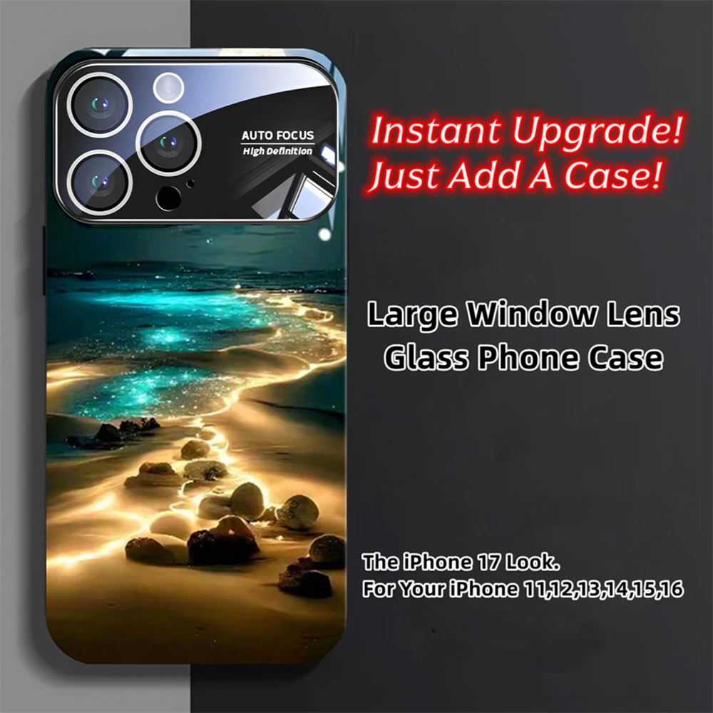 2026 الفاخرة الطباعة نافذة الكاميرا الضخمة الزجاج المقسى جراب هاتف الغطاء الخلفي آيفون الهواء 17 16 15 14 13 12 11 برو ماكس