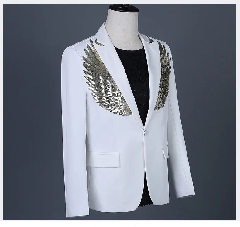 Men\'s Silver Glitter Sequins Wing Suit Jacket Singer Outfit Bar Nightclub Wedding Dress Clothing Party Prom Stage Dance Coats