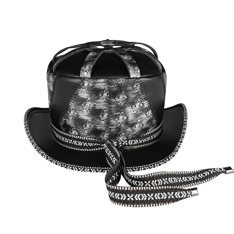 New Vintage Medieval Steampunk Hat Punk Magic Knight Vikings Pirate Cosplay Gothic Men Leather Hat Halloween Anime Prop Headgear 5