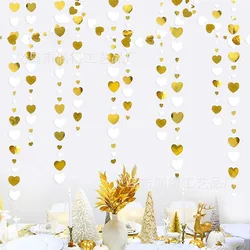 4M Paper White Gold Love Heart Garland Streamer Hanging for Bachelorette Wedding Bridal Baby Shower Birthday Party Decorations