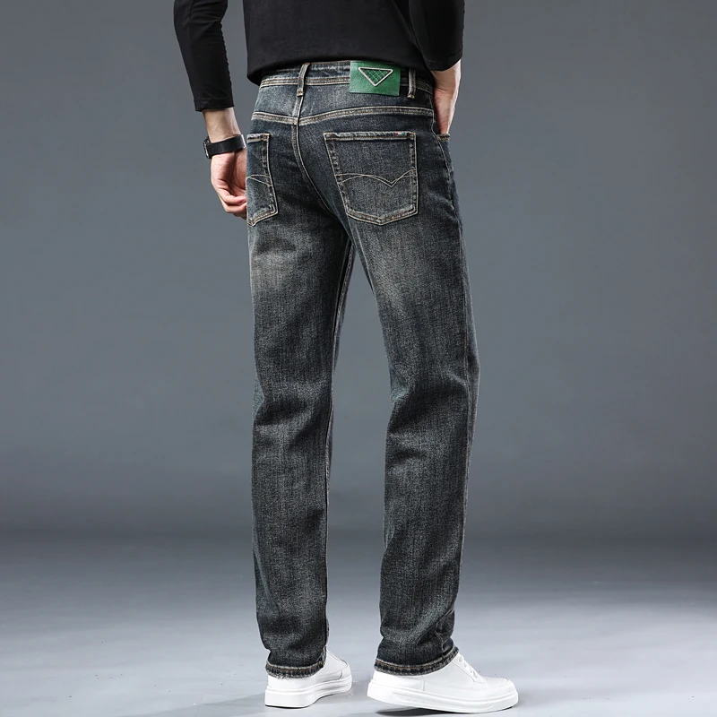 High-End Retro Blauwe Nostalgische Kleur Jeans 2024 Herfst En Winter Nieuwe Mode Elastische, Rechte Casual Jeans