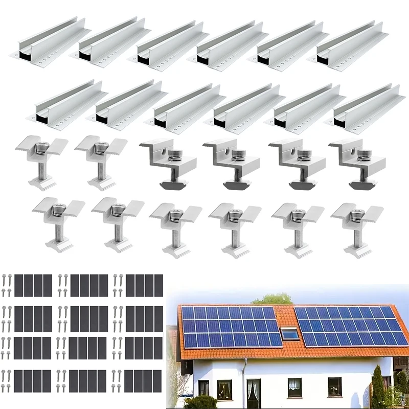 Aluminium-Solarmodul-Montagehalterungen Schiene & Verstellbare Endklemme & Mittelklemme, Dach-Solarmontage-Sets für Metalldächer