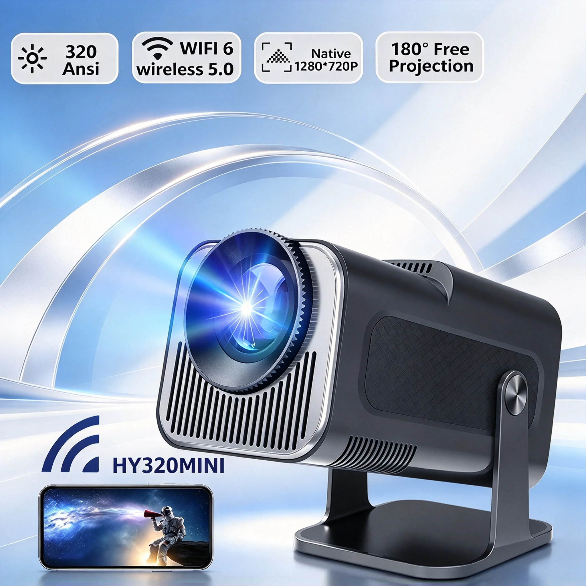 4K Smart Projector Android 11 Wifi 6 - Портативный проектор с поддержкой 4K, Wi-Fi