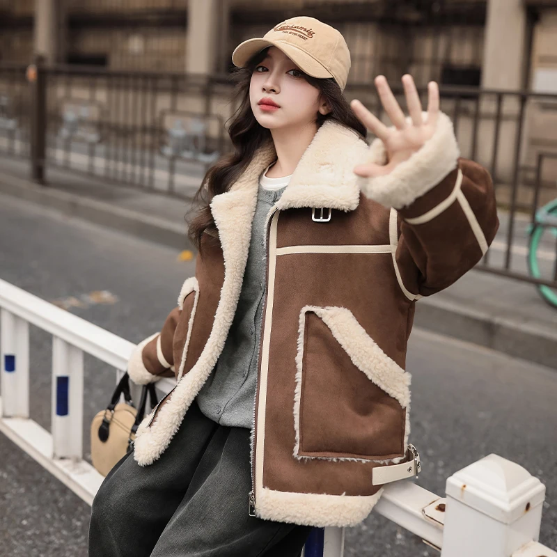 Winter children's fur one-piece coat thickened plush faux fur for boys' sports jacket autumn girls' outdoor long sleeved cotton