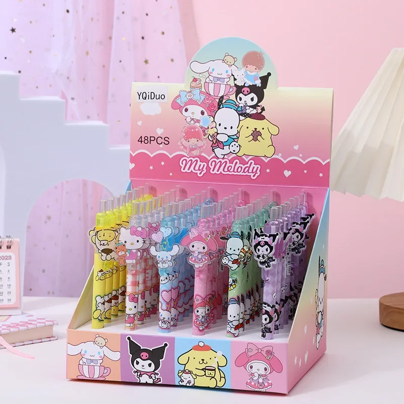 Imagem -06 - Conjunto de Canetas Gel Sanrio Papelaria Preta de Alto Valor para Meninas Presentes Ideais para Estudantes Bonito Kuromi Melody Hello Kitty Designs 0.5 mm 24 48