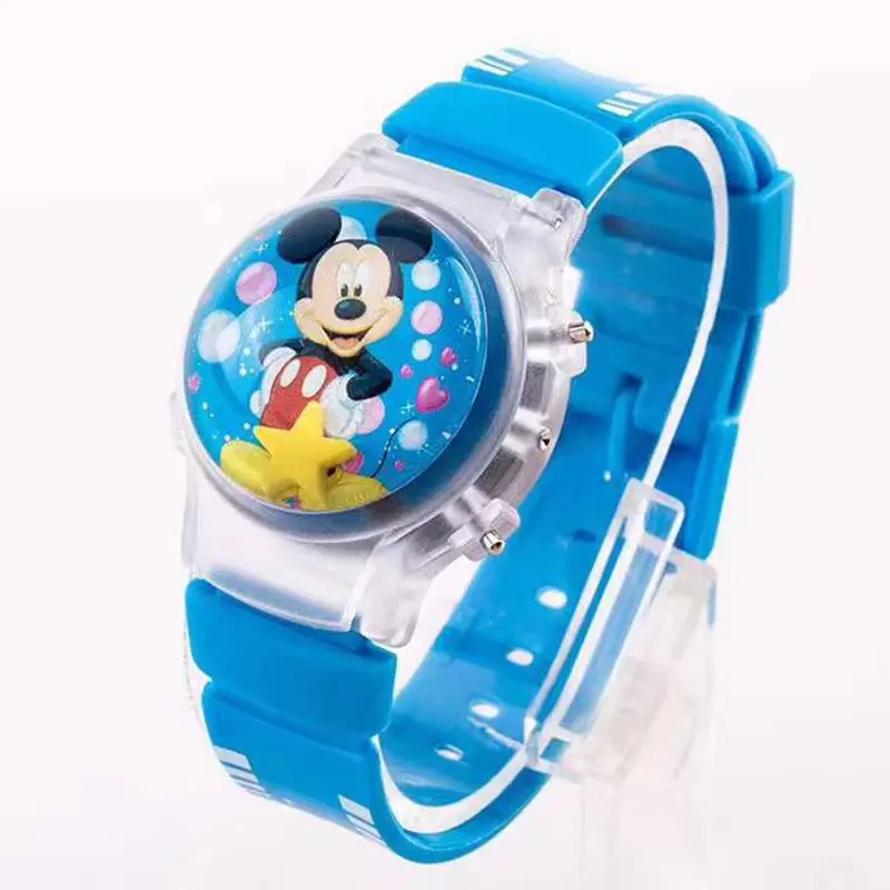 Disney Mickey Minnie Cartoon Leuchtende Kinderuhr Silikonarmband Niedliche Flash-Musikuhr Kinderuhr Uhren Geburtstagsgeschenke