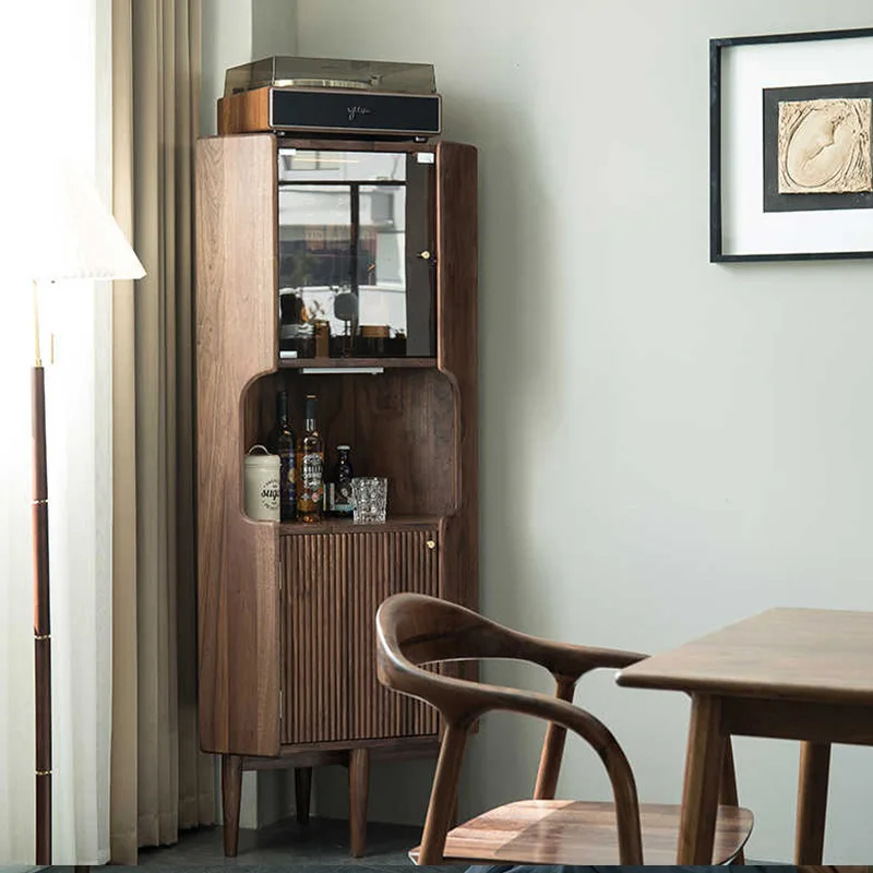 Black Walnut Corner Cabinet Triangle Cabinet Solid Wood Shelf Corner Living Room Wine Locker