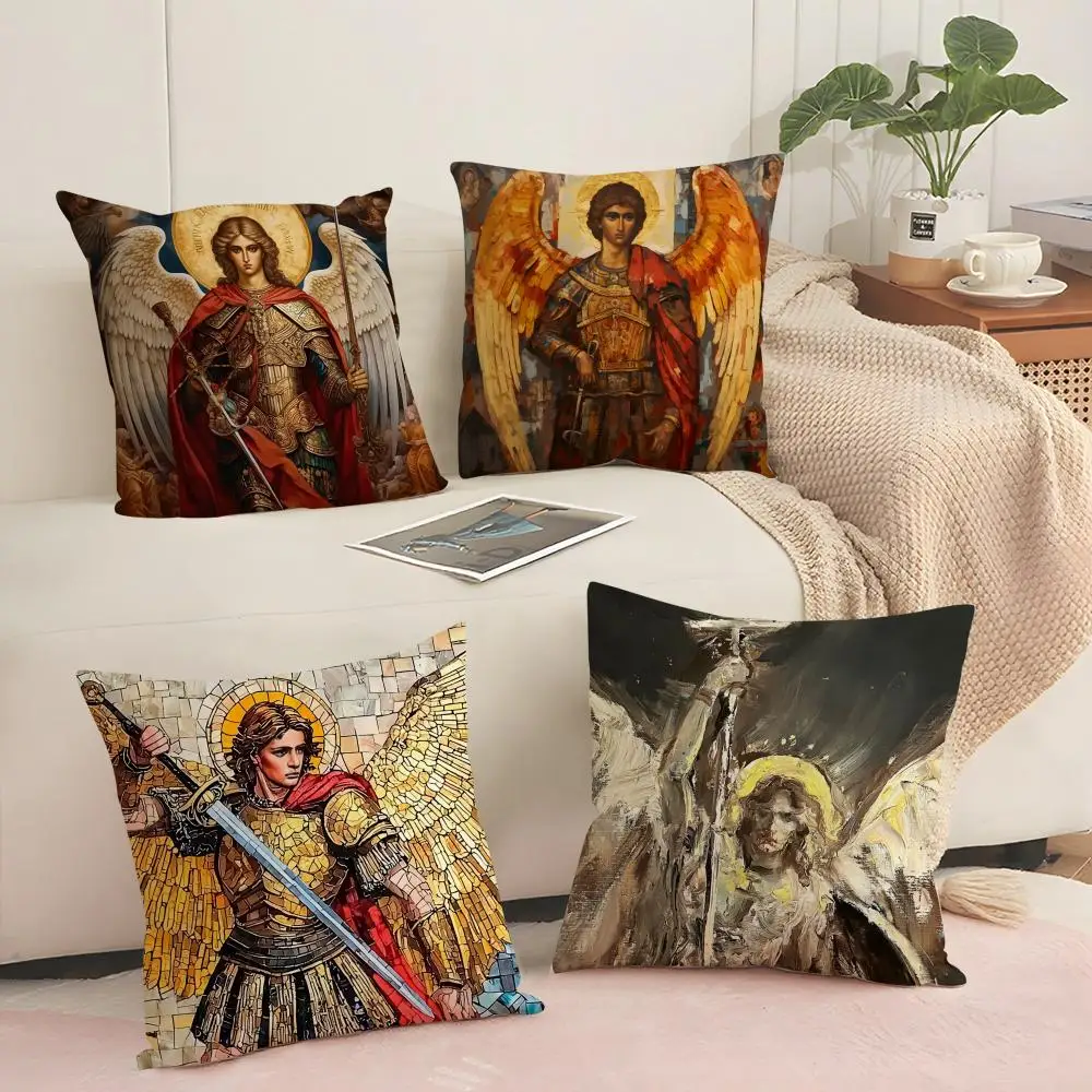 Archangel St Michael Cushion Cover Soft Short Plush Pillow Cover Smooth Cozy Texture Aesthetic Cushion Case Home Decor