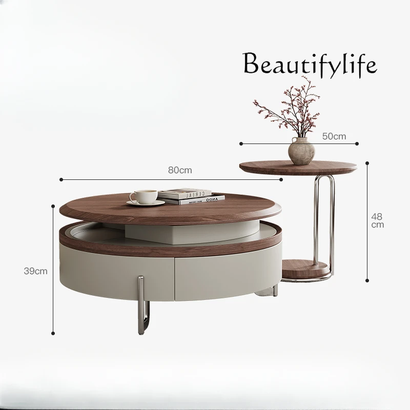 

Nordic simple retro coffee table living room home round new light luxury high-end creative coffee table