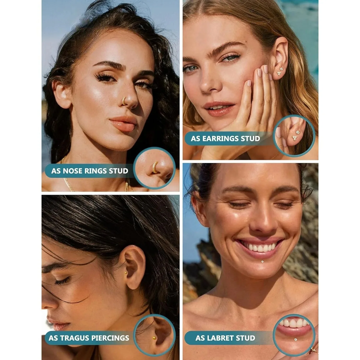 Drperfect 14K Gold-plated Nose Rings Studs Hoops for Women Men Surgical Steel Earrings CZ Lip Cartilage Nostril Piercing Jewelry view 5