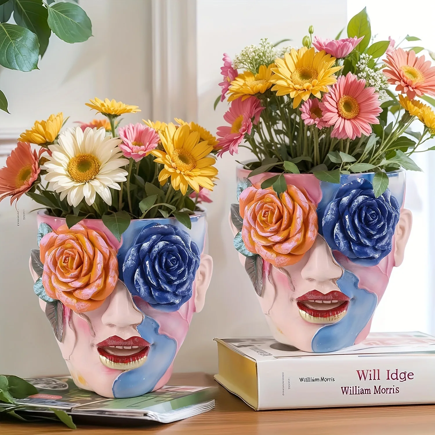 

Creative Flower Vase Handicraft Colorful Face Painting Resin Cachepot for Flowers Vase Decoration Home