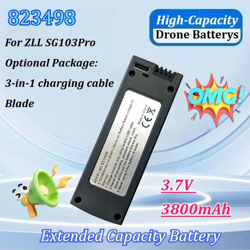 

823498 3.7V 3800mAh Drone Battery For B8S for Shouliu RC Drone for ZLL SG103Pro with 3-in-1 Charging Cable/Blade Drone Accessory