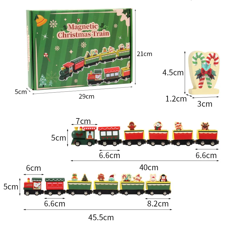 Tren magnético navideño de madera de haya no tóxica y segura transfronteriza con certificación CPC |   Juguete de regalo festivo educativo colorido para niños