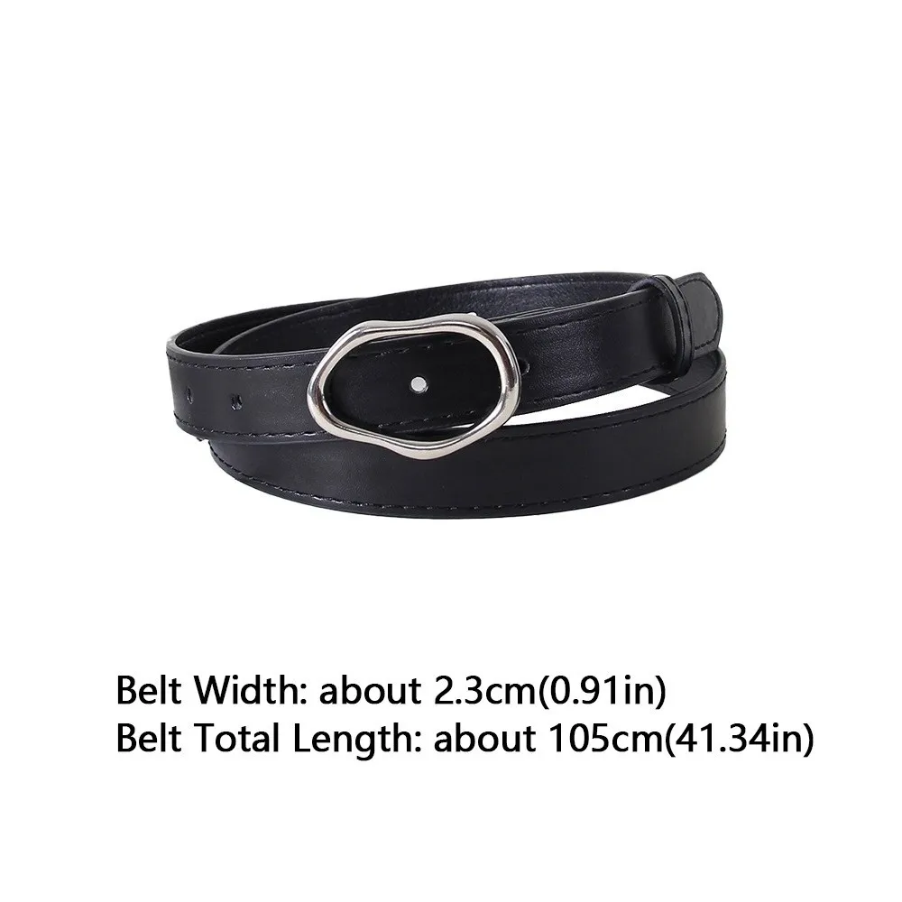 حزام خصر رفيع عالي الجودة بإبزيم غير منتظم من جلد البولي يوريثان حزام خصر غير رسمي للنساء