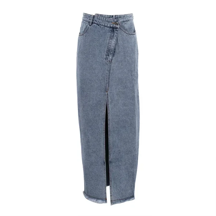 Clacive Vintage Loose Chic Skirts For Women Elegant High Waist Office Lady Long Skirt Fashion Blue Denim Skirt Female Clothing