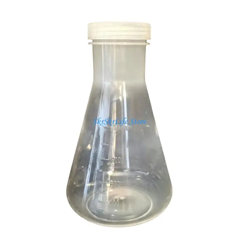 E65E Clear Plastic Triangular Flasks with Anti Spill Screw Lid Multipurpose Graduated Laboratory Flasks for School Laboratory