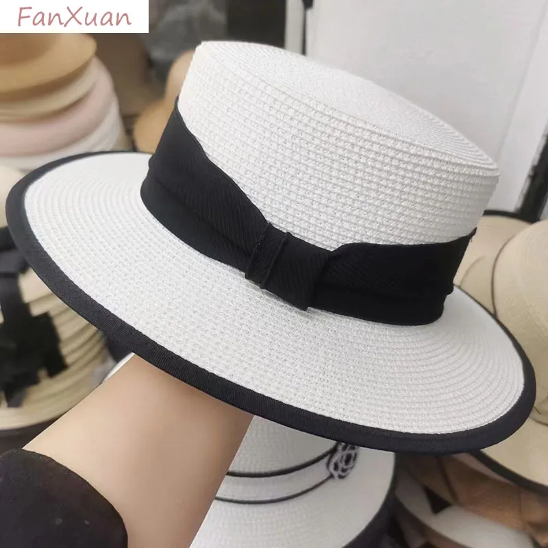 Fashion Summer Hat for Women Wide Brim Chapeau Female Boater Black White Panama Beach Hat Sombrero Summer Cap