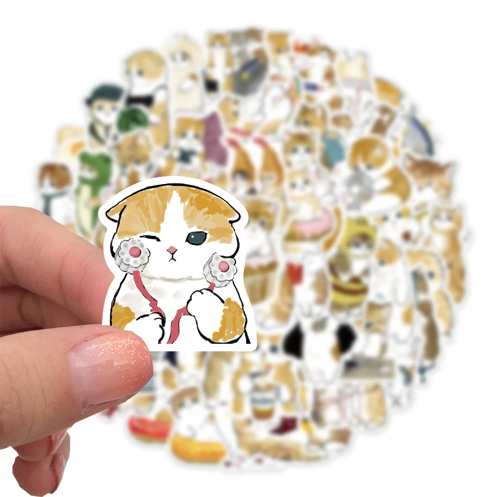 

64PCS Cute Cat Cartoon Stickers DIY Decoration Skateboard Suitcase Scrapbooking Phone Laptop Stationery Kids Toys Gifts Sticker