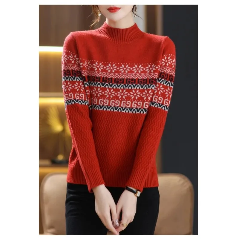 

Half Turtleneck Bottoming Shirt for Women Fashionable Thickened Sweater Geometric Pattern Fashion Top