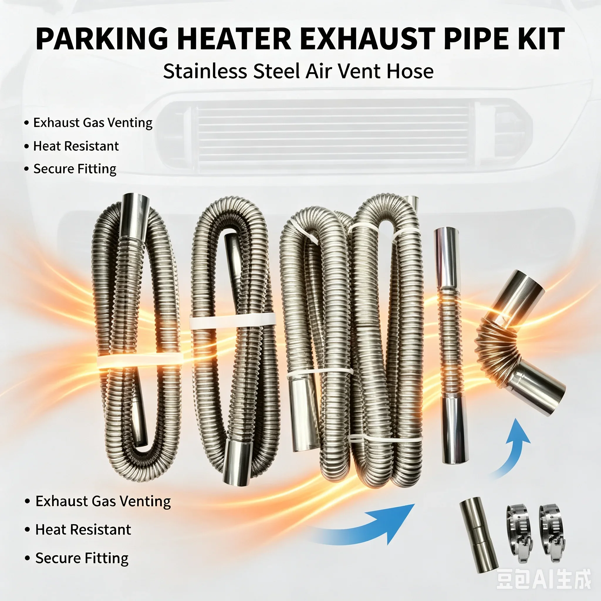 Air Diesel Parking Heater Stainless Steel Exhaust Pipe Tube Vent Hose Elbow Connector W /Clamps For Car Truck Va Amag 60cm-300cm