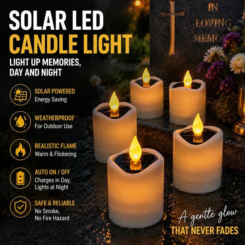 Solar Powered LED Tealight Candle for Outdoor Garden Decor Auto On Off Flameless Electronic Tea Light Ideal for Party Wedding
