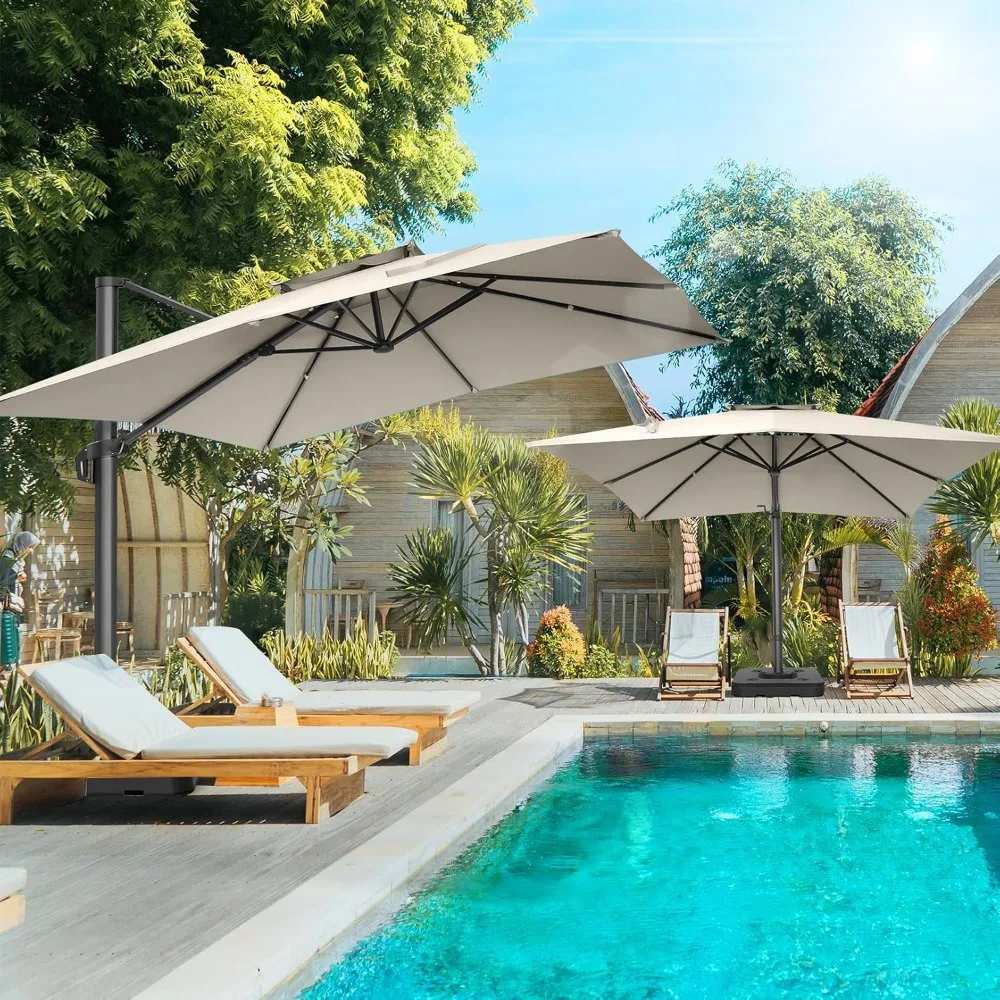 مظلة ناتئ مطورة بطول 10 × 10 أقدام مع سطح مزدوج، ودوران 360 درجة وتعديل 5 زوايا - ألومنيوم