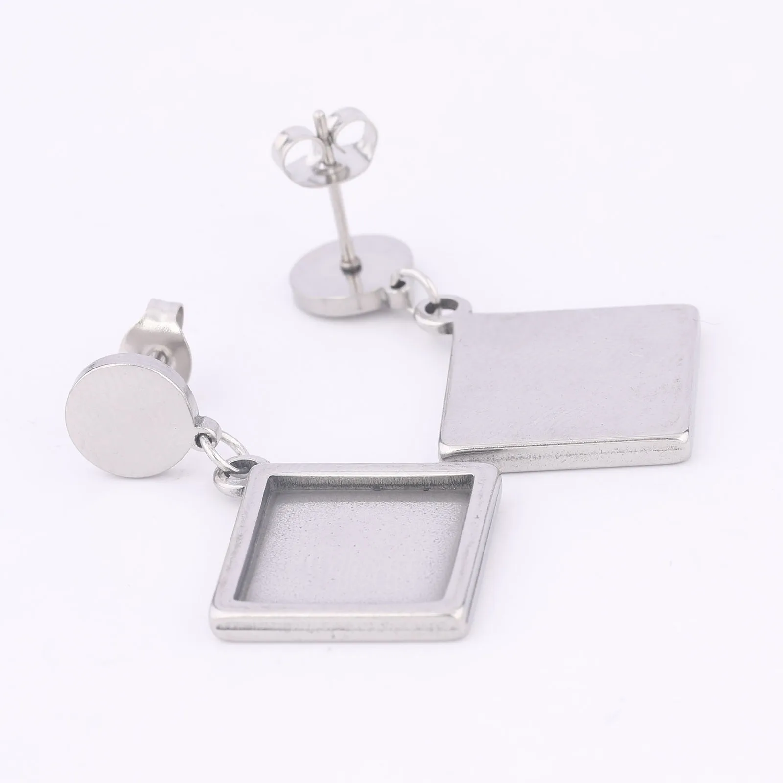 10pcs Stainless Steel Fit 12mm Square Cabochon Earring Base Setting Blanks Diy Post Earrings Bezel Studs Findings