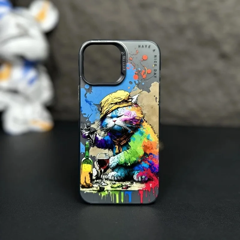 Fashion Graffiti iPhone15 Case Suitable for iPhone14 13Pro Max Models Cartoon Animal Pattern Matte Plated Soft Silicone Material