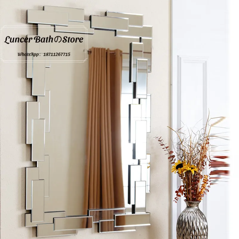 European 3D Wall Mirror, Light Luxury Smart Bathroom Mirror, Irregular Makeup Mirror for Hotel, Living Room, Entryway Decor