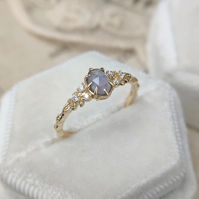 LAMOON Natural Gemstone Ring For Women Labradorite Cordierite 925 Sterling Silver Blue Stone Ring Gold Plated Fine Jewelry Bijou