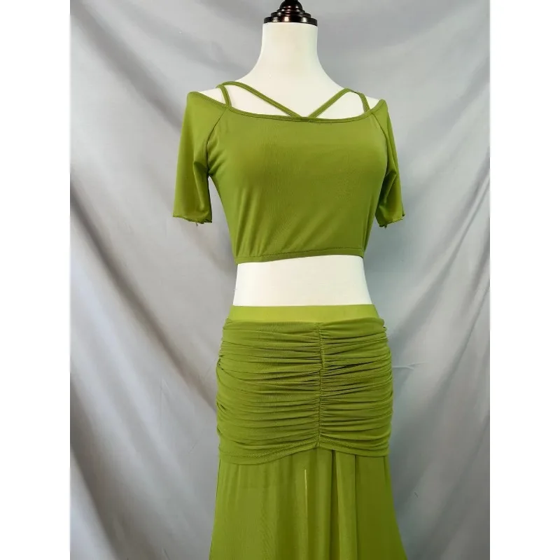 Set di abiti da pratica per abbigliamento di danza del ventre personalizzato che abbraccia l'anca gonna lunga elastica divisa costumi di danza orientale uniforme di classe