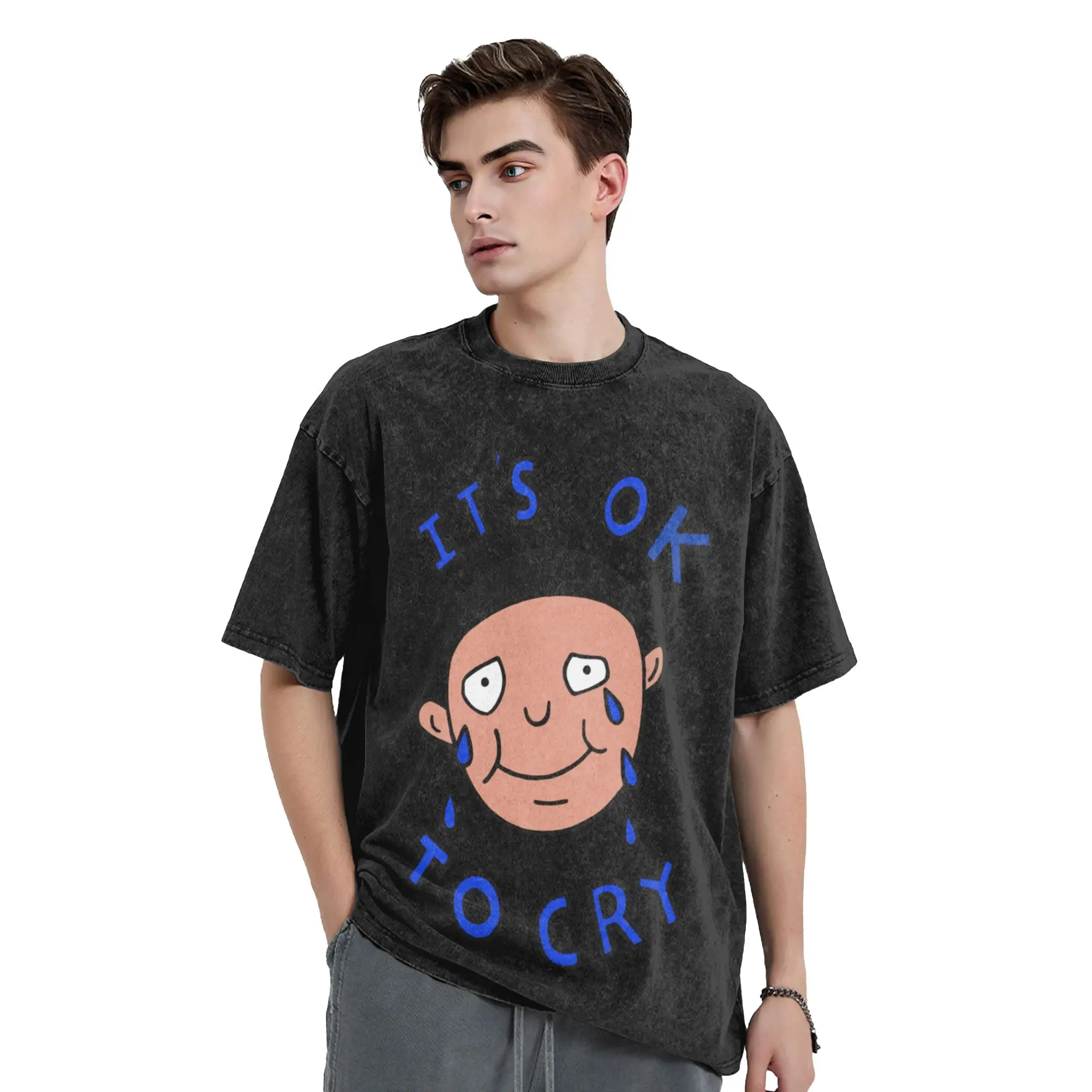 Washed T Shirts It's Ok to Cry Darias Beavis and Butthead Retro T-Shirts Oversize Streetwear 100% Cotton Printed Tops Tees