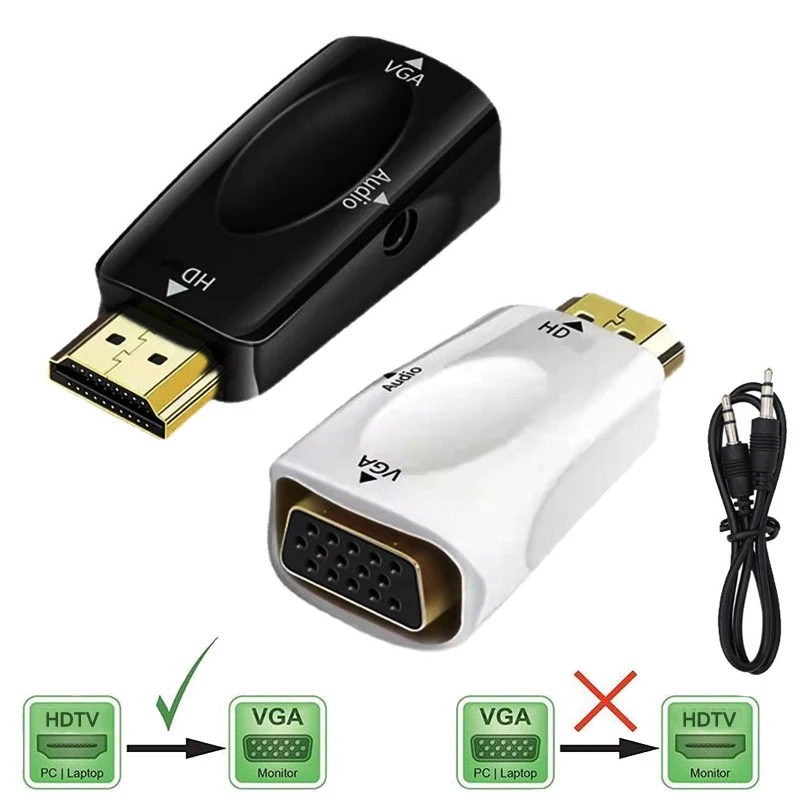 HDMI-compatible To VGA Converter HDMI Male To VGA Female Converter Adapter 3.5 mm Jack Audio Full HD 1080P For PC Laptops HDTV