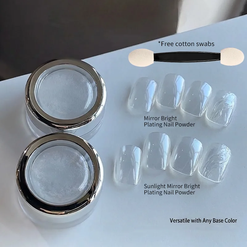0.1g/Box Mirror Bright Plating Nail Powder Moonlight White Chrome Nail Art Pigment Dust for Nail Art Decorations Rubbing Powders