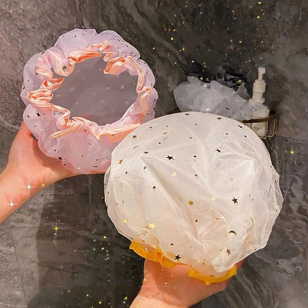 Starry Sky Waterproof Double-Layer Shower Cap Fashion Reusable Bathing Hat Oil-proof Kitchen Sanitary Cap